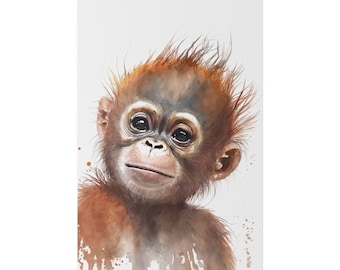 Cute Orangutang Canvas Art, Safari Nursery Decor, Safari Nursery Art, Boho Nursery Wall Art, Safari Baby Animal Prints, Nursery Gift