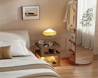 Mesa de té de madera maciza: mesa auxiliar simple para sala de estar, mesita de noche elegante, estante de almacenamiento móvil, soporte para té
