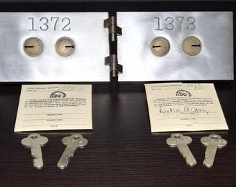Two Vintage Diebold Safe Deposit Box Doors w/ Keys