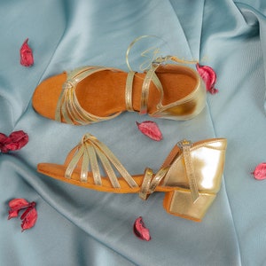 Gold Latin Dance Shoes, Latin Dance Shoes Low Heel, Salsa Shoes, Bachata Shoes, Comfortable Dance Shoes 3.5cm Heel, Gift for daughter