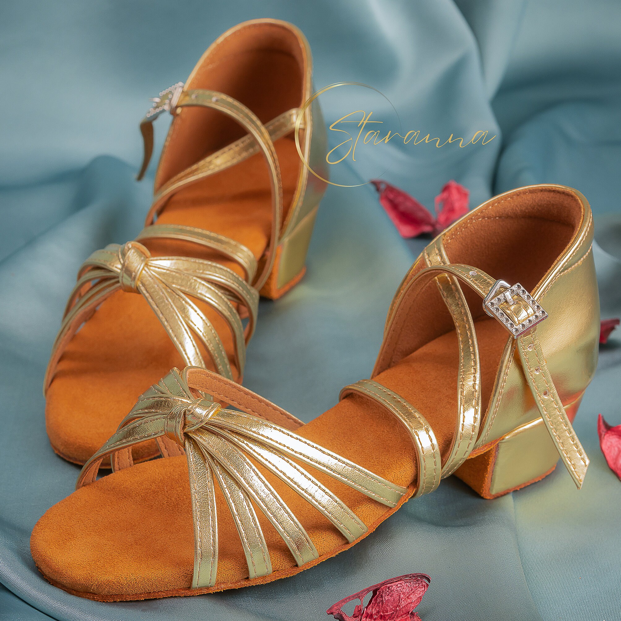 Chaussures De Danse Latine Femme - Satin Et Semelle Cuir - Talon - Sangle Réglable Strass - Salsa, Valse, Salon