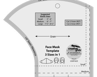 Creative Grids Face Mask Template Makes 3 Sizes 6-Inch x 6-1/4-Inch (CGRFACE)
