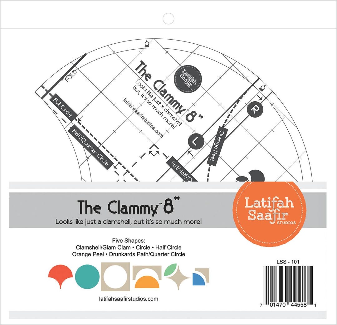 Patterns For Clammy Ruler The Clammy 8-inch Quilt Template for Clamshell, Circle, Half Circle ...
