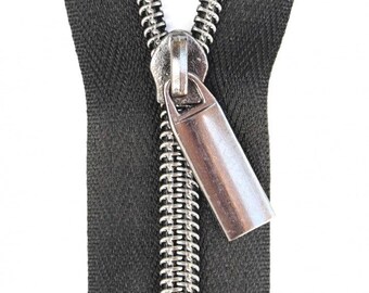 Black #5 Nylon Gunmetal Coil Zipper Tape: 3 Yards with 9 Pulls from Sallie Tomato