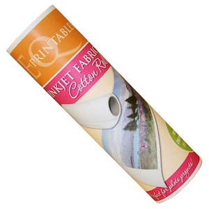 May include: A roll of white inkjet fabric cotton paper in a cardboard tube. The tube has a label that says "LQ Printable Inkjet Fabric Cotton Roll" and "Perfect for photo projects!"