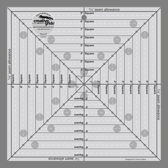 Creative Grids 9 1/2" Square It Up or Fussy Cut Square Sewing and Quilting Ruler