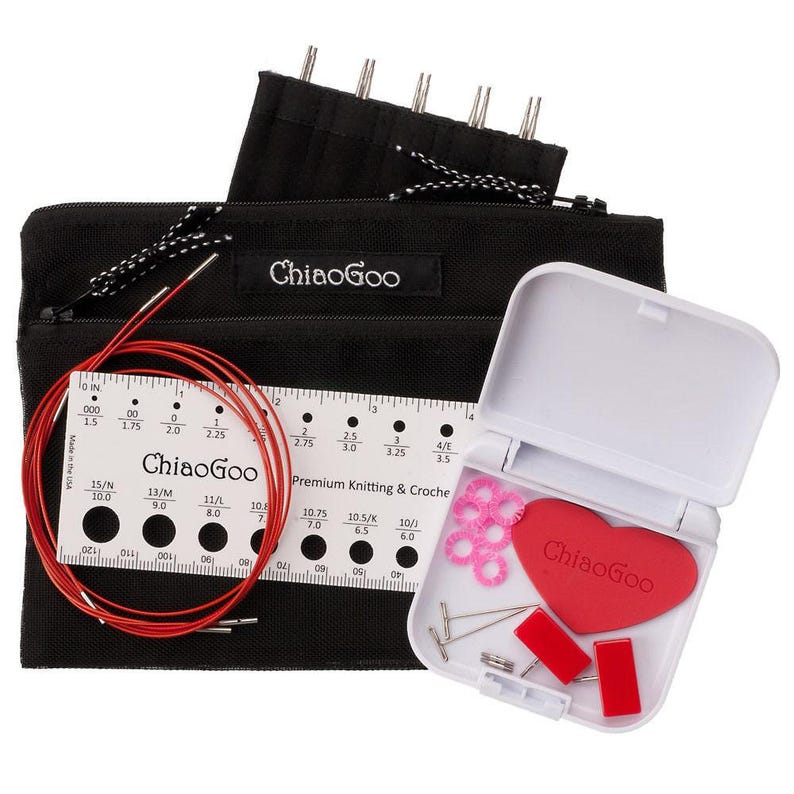 Agujas de tejer intercambiables ChiaoGoo TWIST de acero inoxidable de 5 pulgadas con encaje rojo - Juego mini imagen 2