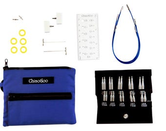 Juego de agujas de tejer intercambiables de acero inoxidable ChiaoGoo TWIST de 2 y 3 pulgadas, color azul, tallas US-4 a US-8.