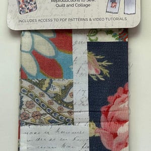 May include: A fabric panel with a patchwork design featuring floral, paisley, and script patterns. The panel is part of a "Treasured Threadz" collection for sewing, quilting, and collage projects. Includes PDF patterns and video tutorials.