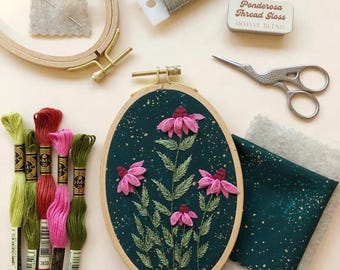 3D Coneflowers Intermediate Hand Embroidery Kit by Melissa Galbraith for M Creative J