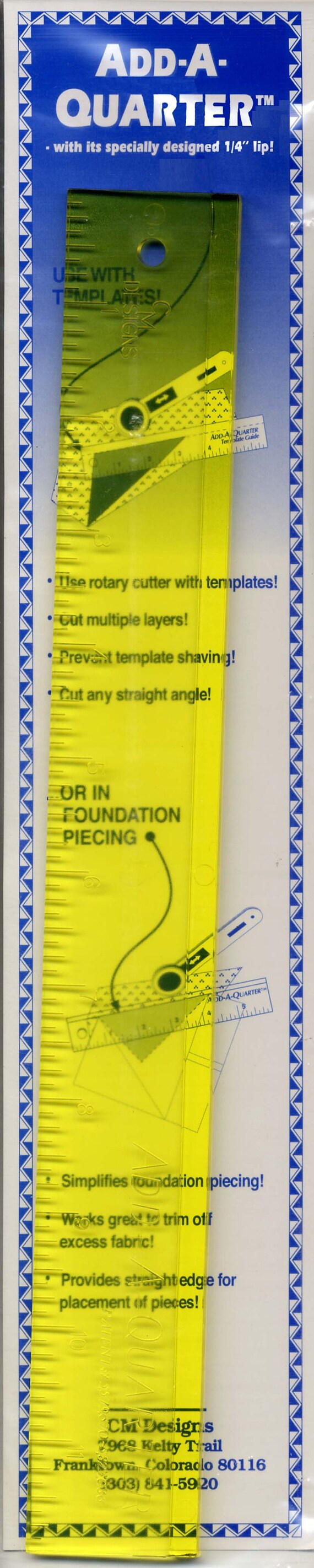 CM Designs Add a Quarter Ruler Yellow Ruler With 1/4 Lip for Paper Piecing  6 Inch Ruler for Paper Piecing Add a Quarter Inch -  Israel