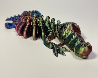3D Printed Articulated Skeleton Crocodile Fidget Toy – Flexi Reptile Figurine, Desk Decor, Unique Gift for Collectors
