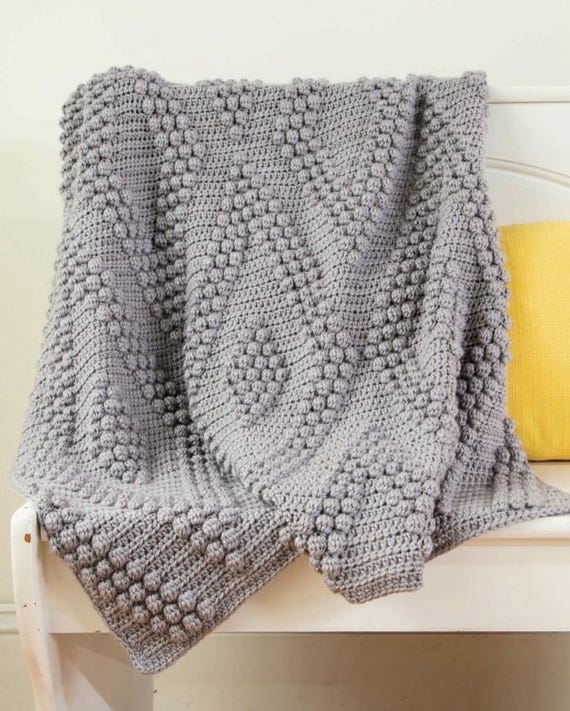 Manta de crochet hecha a mano con patrón de rombos - Algodón rústico suave
