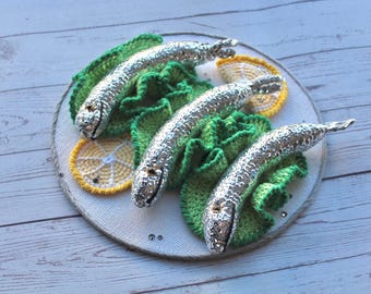 Crochet Fish embroidery with sequins wall decor