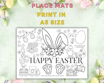 Mantel individual de Pascua, página para colorear para niños (descarga digital)