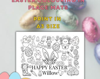 Mantel individual de Pascua personalizado para colorear, actividad infantil (descarga digital)