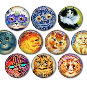 Louis Wain Cat Pin Back Buttons, Backpack Pins, Jacket Buttons, Flat Back Buttons, Party Favors, Cat Button Pins, Louis Wain Art, Cute Cats