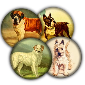 Vintage Dog Pictures Coaster Set, Drink Coasters, Coasters, Tableware, Barware, Vintage Decor, Dog Lovers Gift, Dog Party