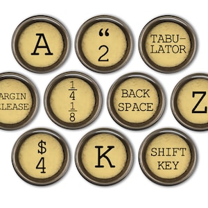 Vintage Typewriter Keys Pin Back Buttons, Backpack Pins, Jacket Buttons, Flat Back Button, Steampunk Decor, Steampunk Style, Vintage Decor