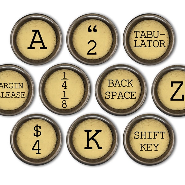 Vintage Typewriter Keys Pin Back Buttons, Backpack Pins, Jacket Buttons, Flat Back Button, Steampunk Decor, Steampunk Style, Vintage Decor