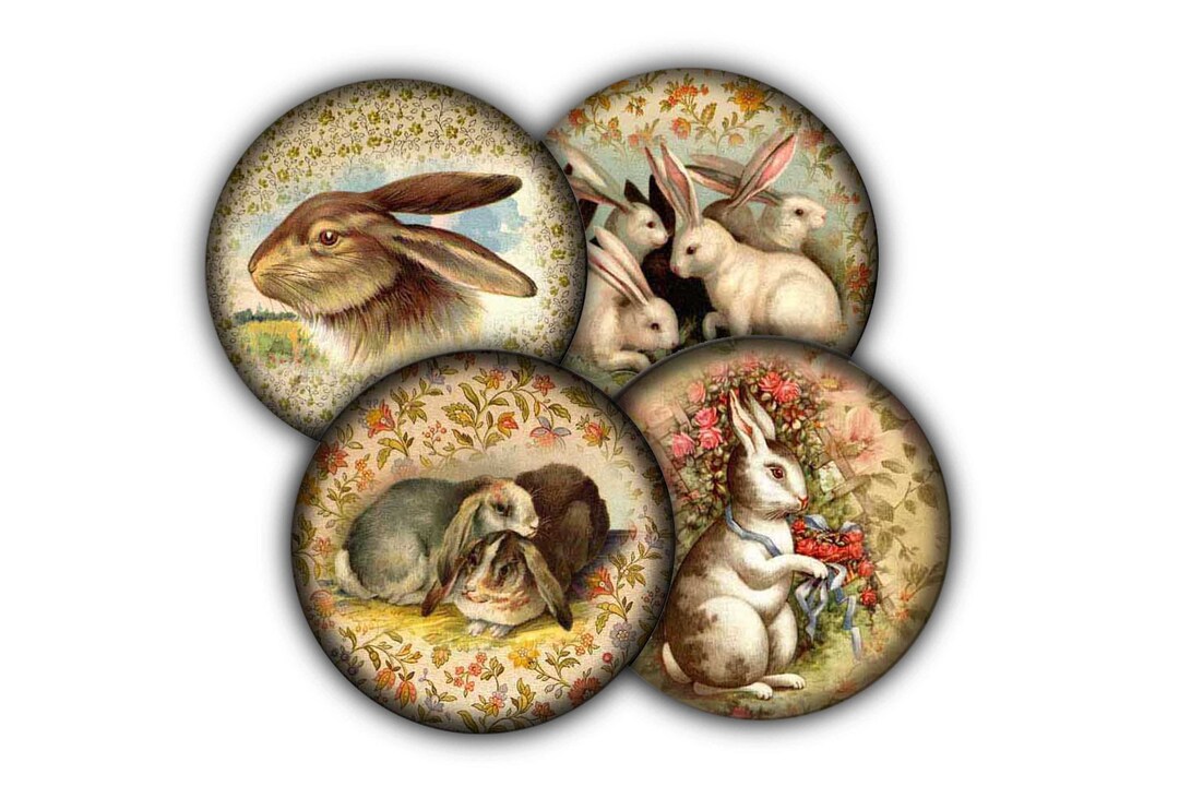 Vintage Bunny Rabbit Coaster Set, Button Drink Coasters, Coasters