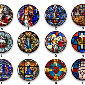 Stained Glass Church Windows Pin Back Buttons, Backpack Pins, Jacket Buttons, Flat Back Buttons, Religious Gifts, Christian Gifts image 3