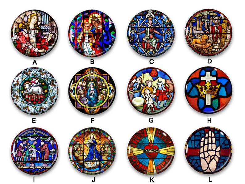 Stained Glass Church Windows Pin Back Buttons, Backpack Pins, Jacket Buttons, Flat Back Buttons, Religious Gifts, Christian Gifts image 3