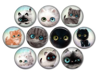 Sweet Kitten Pin Back Buttons, Backpack Pins, Jacket Buttons, Flat Back Buttons, Party Favors, Cat Button Pins, Cat Lover Gifts, Kittens