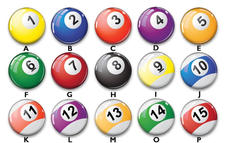 Billiard Balls Pin Back Buttons, Backpack Pins, Jacket Buttons, Flat ...