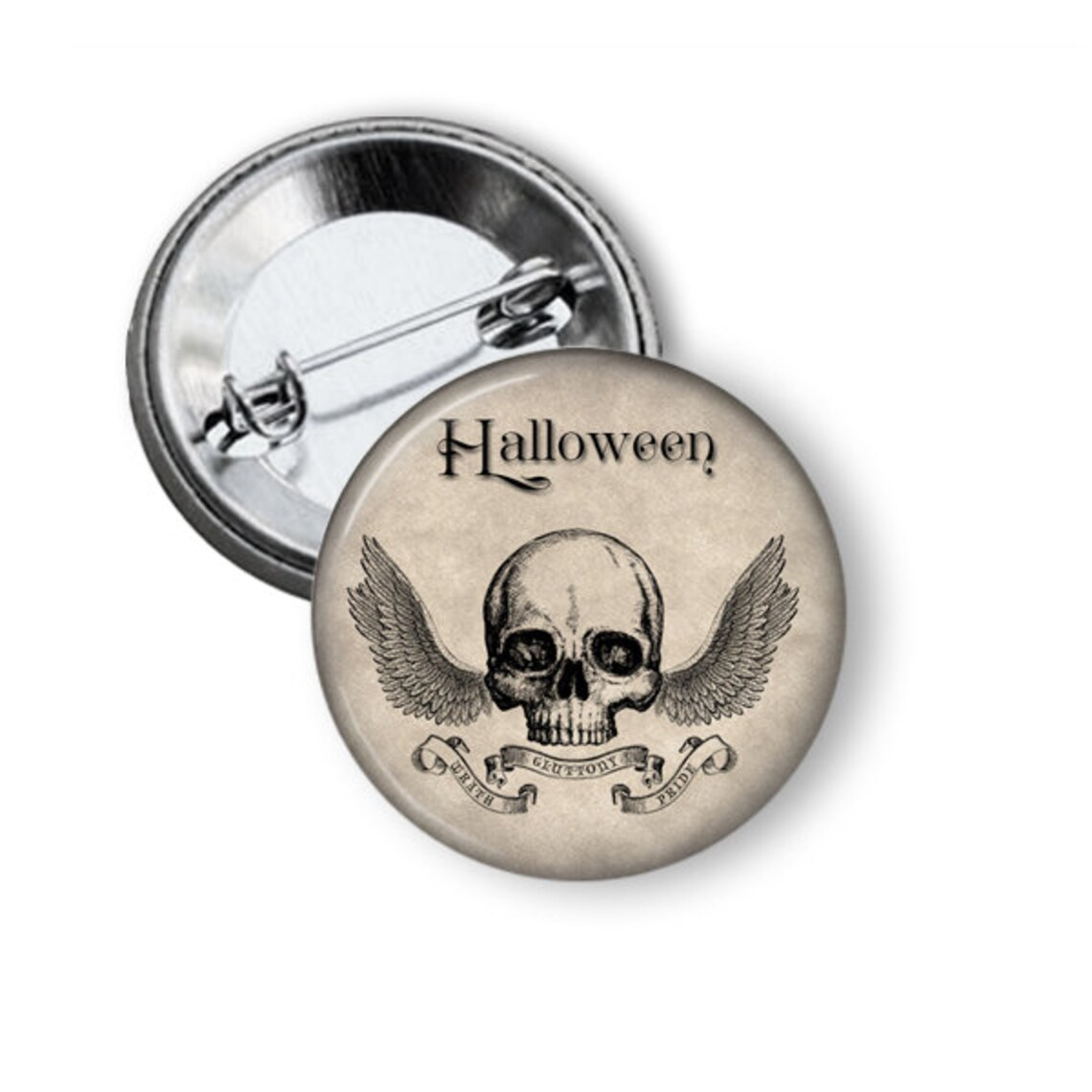 Vintage Halloween Pin Back Buttons, Backpack Pins, Jacket Buttons, Flat ...