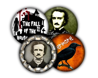 Edgar Allan Poe Coasters, Halloween, Goth, Drink Coasters, Coasters, Tableware, Barware, Halloween Decor