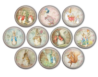 Vintage Peter Rabbit Pin Back Buttons, Backpack Pins, Jacket Buttons, Flat Back Button, Party Decor, Bunny Lovers Gift, Easter Decor