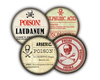 Poison and Pharmacy Label Coasters Halloween Coasters Apothecary Labels Cork Backed Coasters Skull Designs