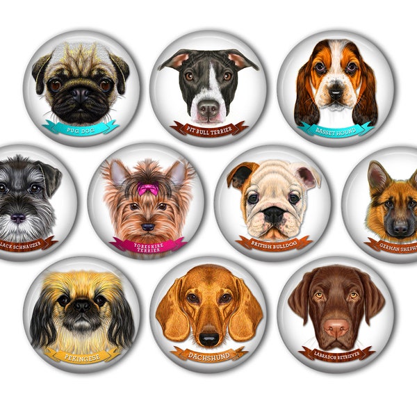 Cute Dog Breed Pin Back Buttons, Backpack Pins, Jacket Buttons, Flat Back Button, Party Decor, Dog Lovers Gifts, Puppy, Dog Fashion