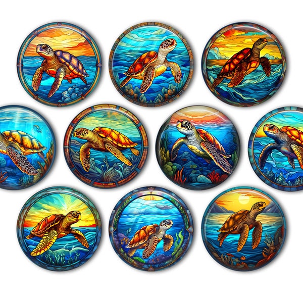 Stained Glass Sea Turtle Pin Back Buttons, Backpack Pins, Jacket Buttons, Flat Back Button, Sea Turtle Party Decor, Sea Turtle Party Favors