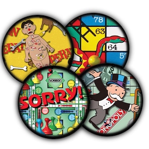 Famous Board Games Coaster Set, Tableware, Barware, Cork Backed Coasters, Beverage Holder, Game Night Coasters, Board Game Decor