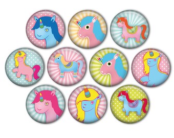 Bright Unicorn Pin Back Buttons, Backpack Pins, Jacket Buttons, Flat Back Button, Unicorn Party Favors, Unicorn Fashion