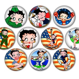 Betty Boop Pin Back Buttons, Backpack Pins, Jacket Buttons, Flat Back Buttons, Betty Boop Party Favors, Patriotic Buttons, USA