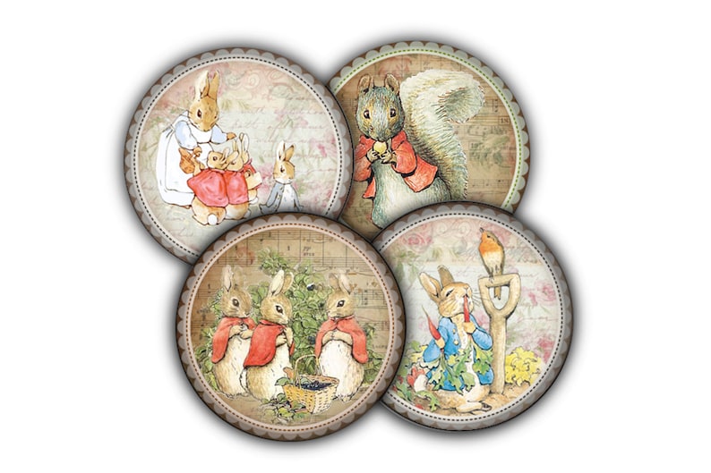 Vintage Peter Rabbit Coaster Set, Button Drink Coasters, Coasters ...