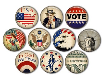 Vintage American Pin Back Buttons, Backpack Pins, Jacket Buttons, Flat Back Buttons, Party Favors, 4th of July Decor, Independence Day