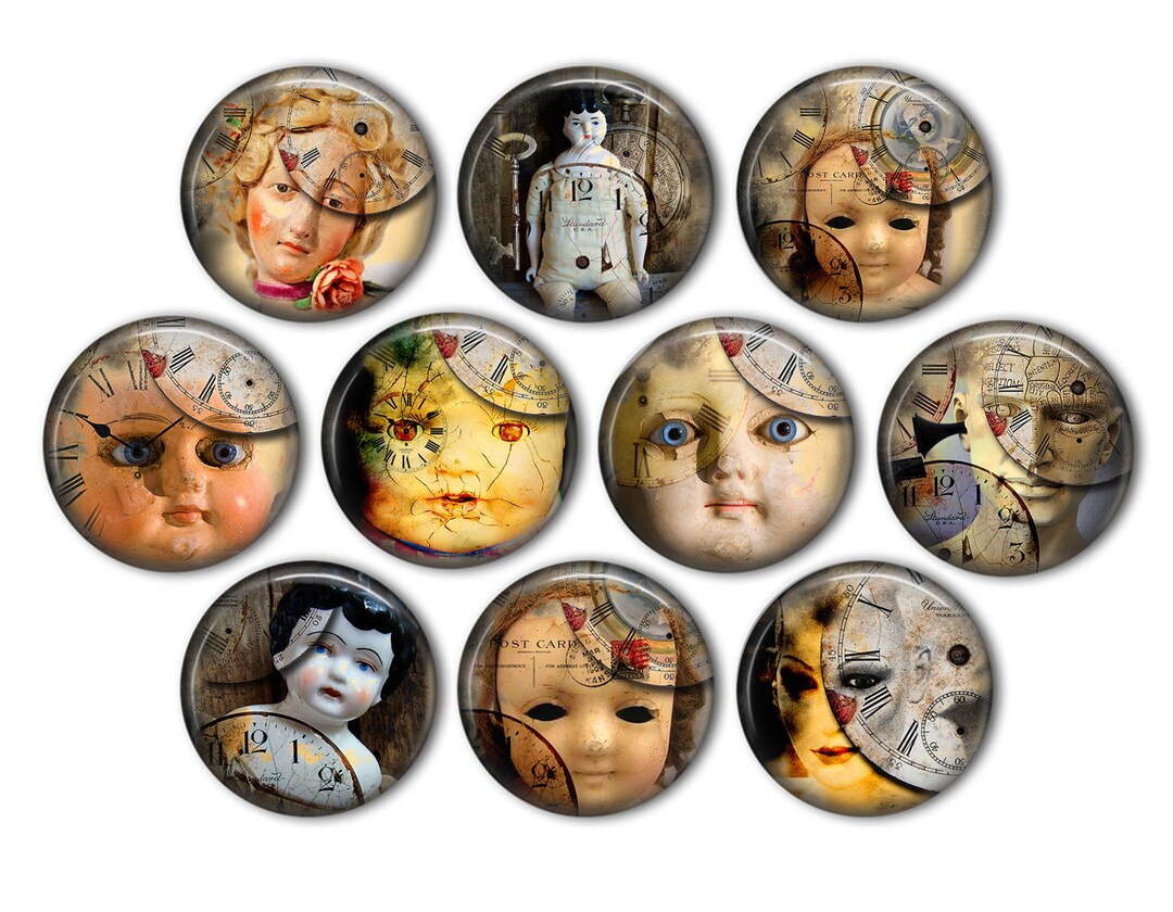 Steampunk Doll Pin Back Buttons, Backpack Pins, Jacket Buttons, Flat ...