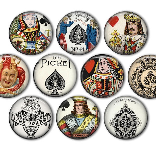 Vintage Playing Cards 2 Pin Back Buttons, Backpack Pins, Jacket Buttons, Flat Back Buttons, Las Vegas, Poker Gifts, Man Cave