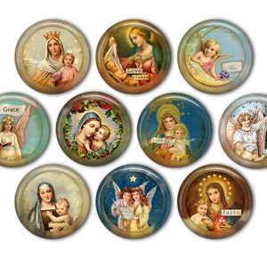 Madonna & Angel Christmas Pin Back Buttons, Backpack Pins, Jacket Buttons, Flat Back Buttons, Christmas Fashion, Angel, Catholic Gifts
