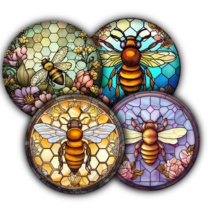 Stained Glass Bee Coaster Set, Cork Backed Coasters, Custom Coasters, Wedding Favor, Bee Lovers Gift, Honey Bee Decor