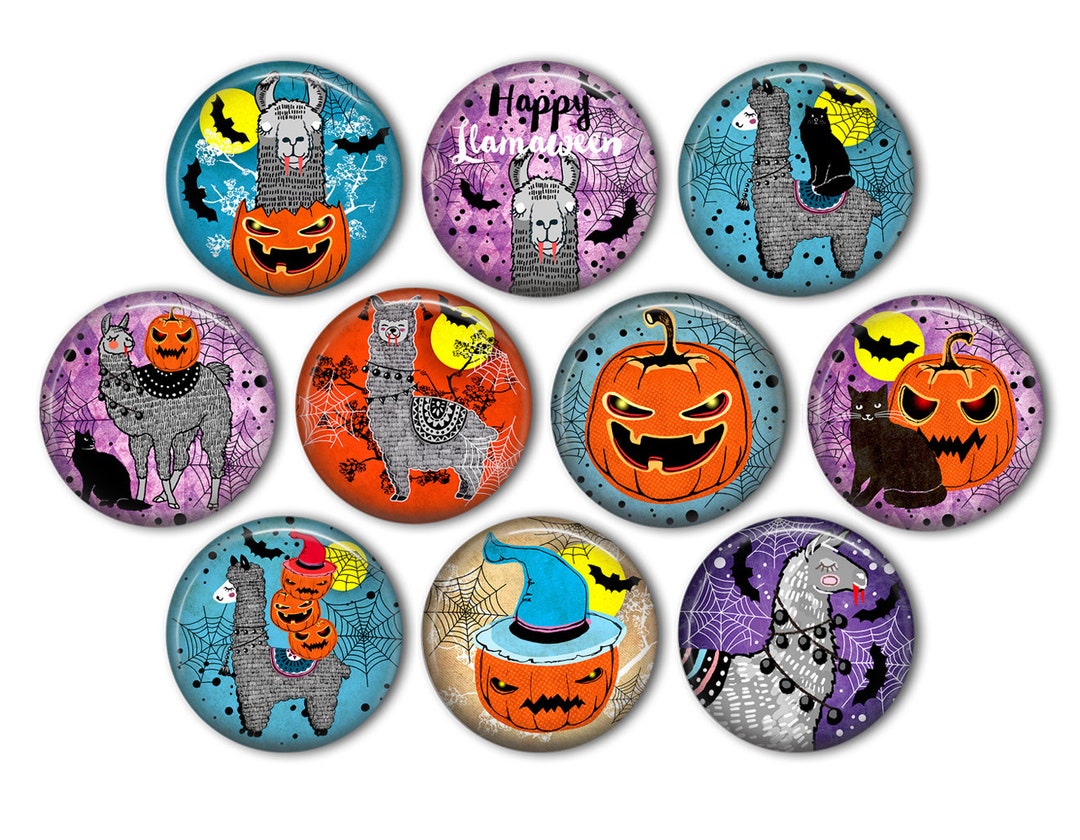 Cute Halloween Llama Pin Back Buttons, Backpack Pins, Jacket Buttons ...