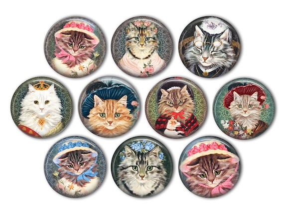 CHRISTMAS KITTY CAT KITTEN One Inch Lot of 15 Pin Back 1" Buttons Badges 