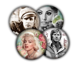 Vintage Stars Drink Coasters, Coasters, Tableware, Barware, Marylin Monroe, Barbara Streisand, James Dean, Movie Star,  Vintage Hollywood