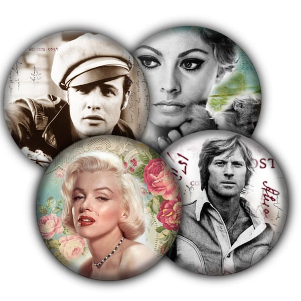 Vintage Stars Drink Coasters, Coasters, Tableware, Barware, Marylin Monroe, Barbara Streisand, James Dean, Movie Star,  Vintage Hollywood