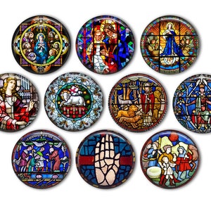 Stained Glass Church Windows Pin Back Buttons, Backpack Pins, Jacket Buttons, Flat Back Buttons, Religious Gifts, Christian Gifts image 1