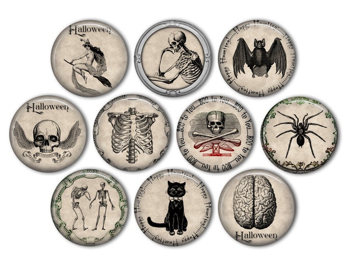 Vintage Halloween Pin Back Buttons, Backpack Pins, Jacket Buttons, Flat ...